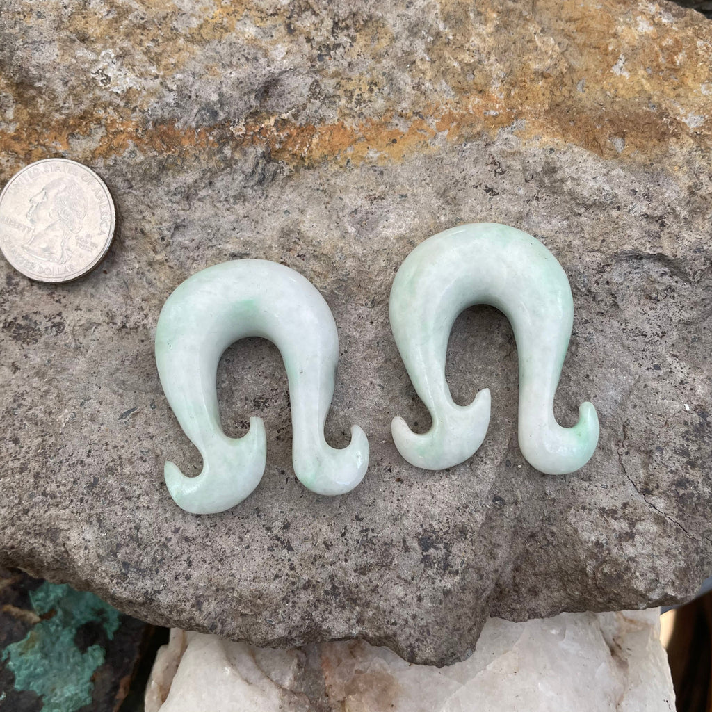 OOAK Jadeite Wave Hook Earrings – 9/16" (14mm)