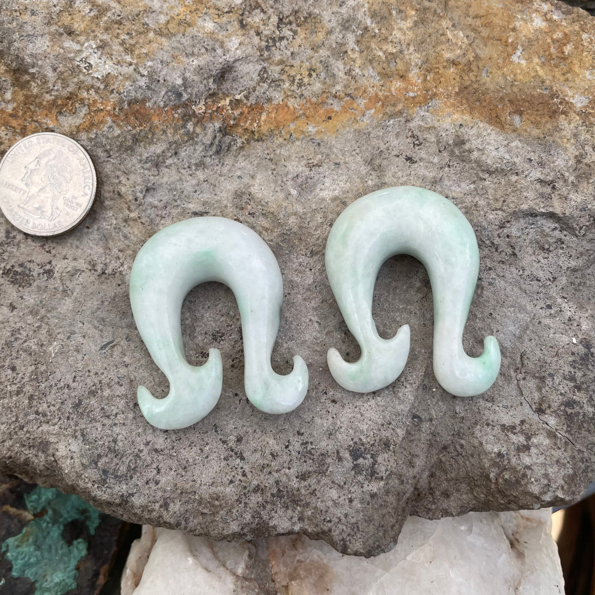 OOAK Jadeite Wave Hook Earrings – 9/16" (14mm)