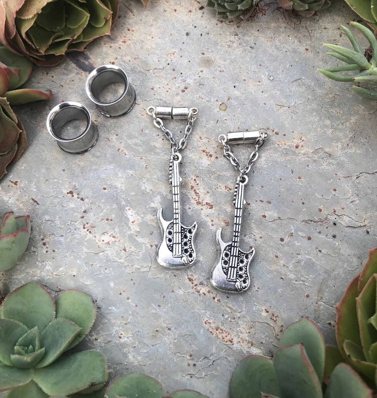 Electric Guitar Magnetic Clasp Gauged Earrings