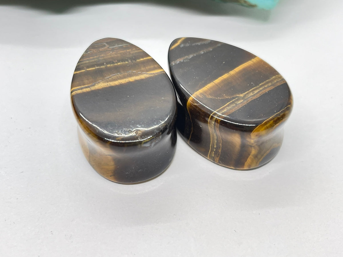 OOAK Tiger’s Eye Teardrop Plugs – 7/8" (22mm)