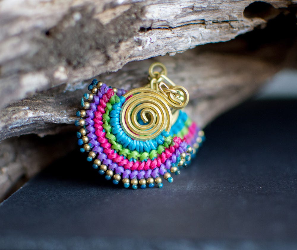 Wire & Macramé Magnetic Clasp Gauged Earrings
