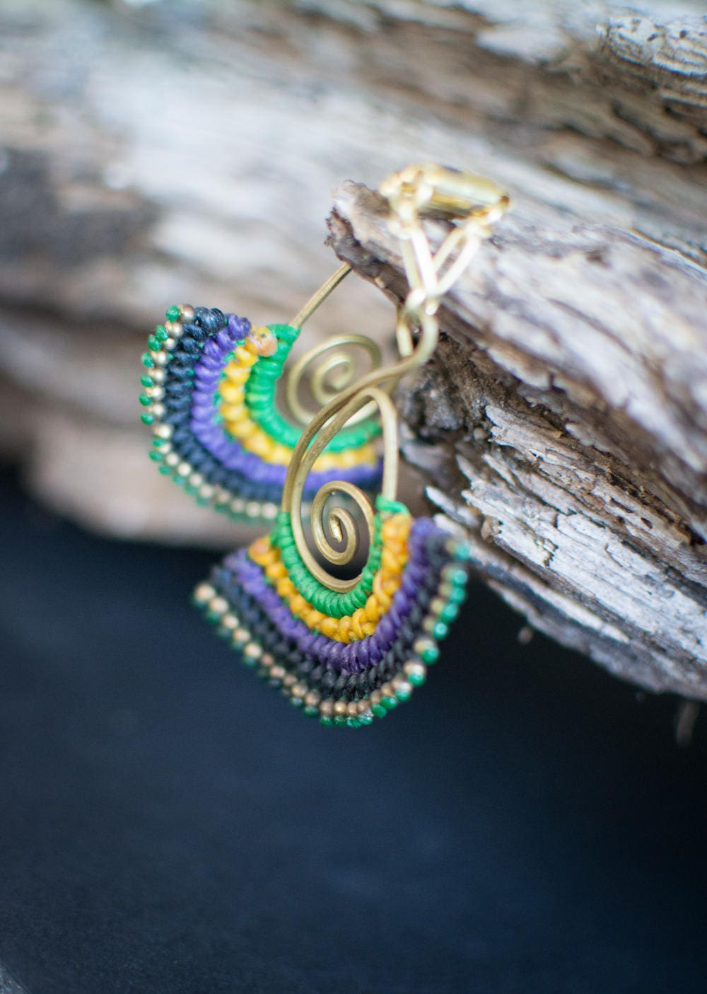 String-Wrapped Macramé Magnetic Clasp Earrings
