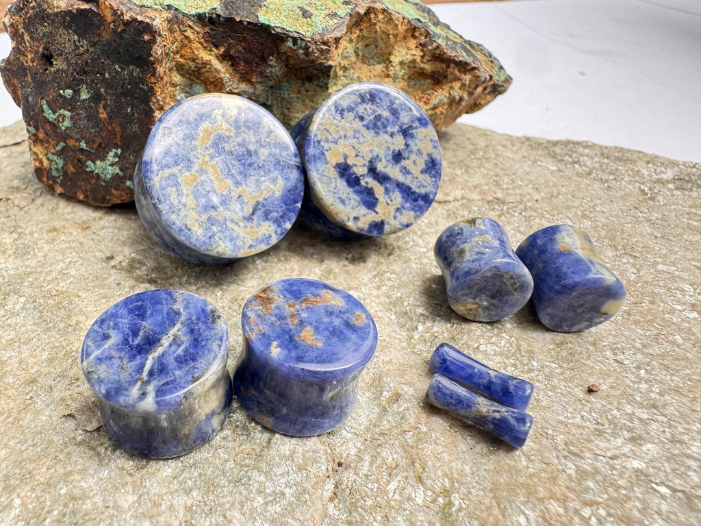 Blue Sodalite Plugs – Double Flared Stone Ear Gauges