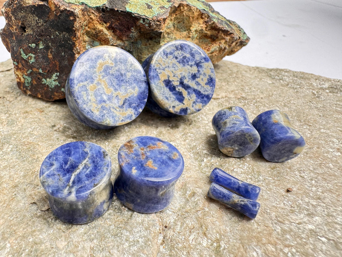 Blue Sodalite Plugs – Double Flared Stone Ear Gauges