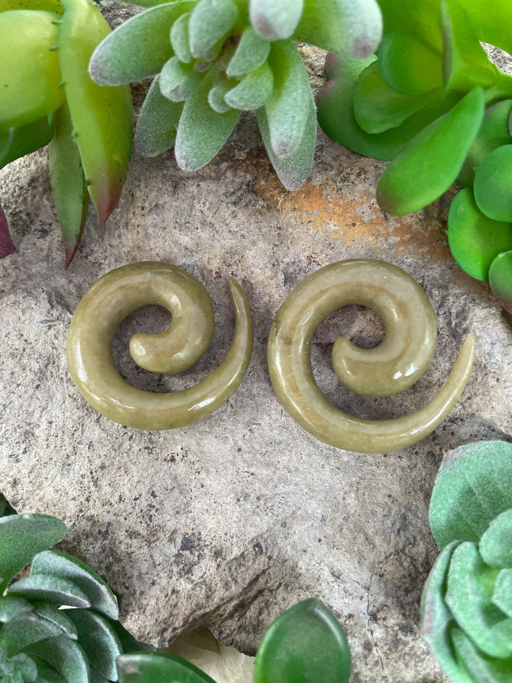 OOAK Jadeite Spiral Earrings – 00g (9.5mm)