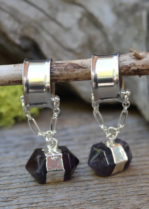 Amethyst Point Magnetic Clasp Gauged Earrings