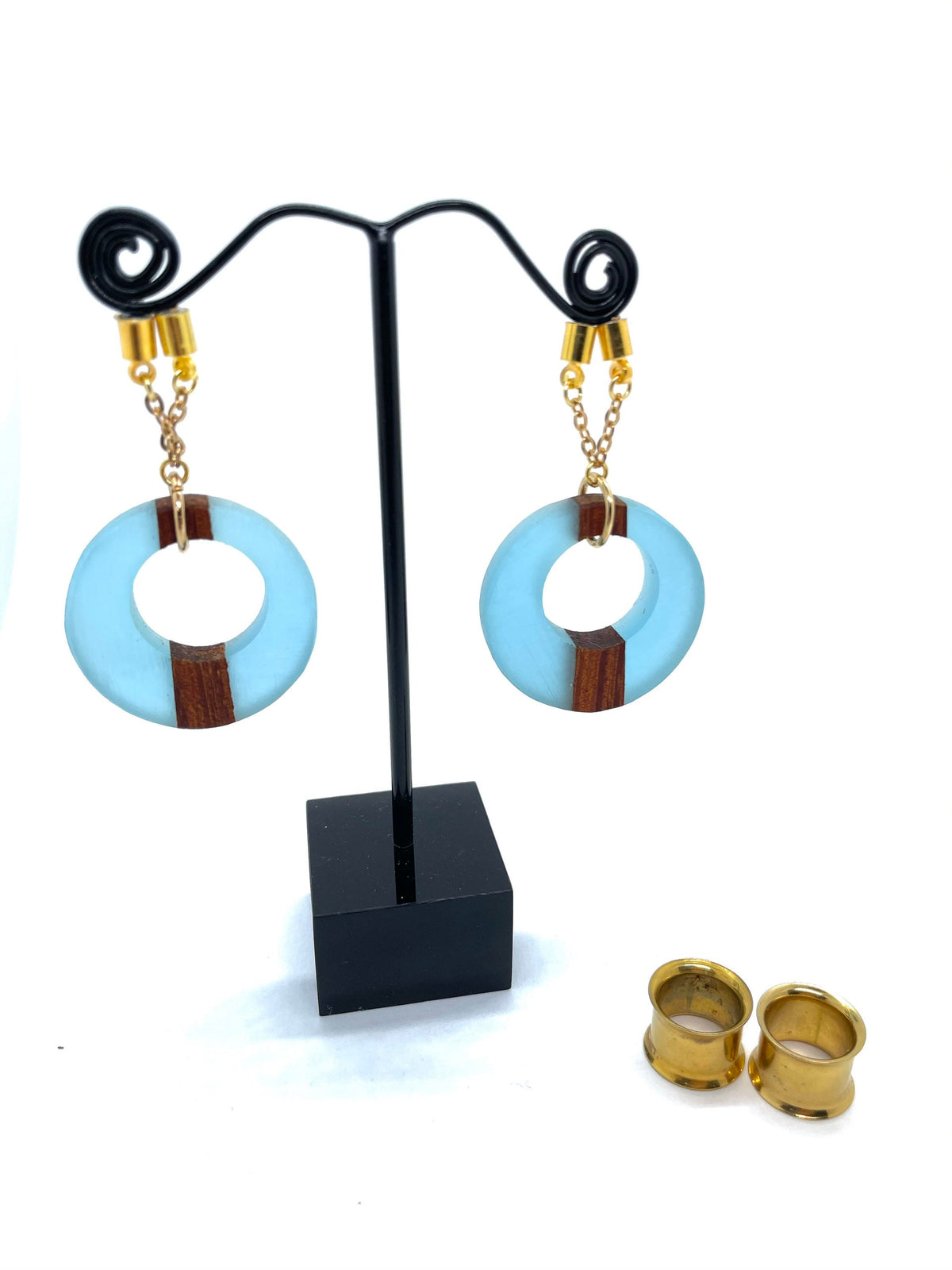 Blue Wood & Resin Magnetic Clasp Earrings