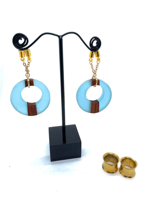 Blue Wood & Resin Magnetic Clasp Earrings