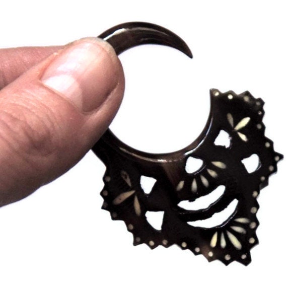 Reversible Carved Horn Earrings with Bone Inlay