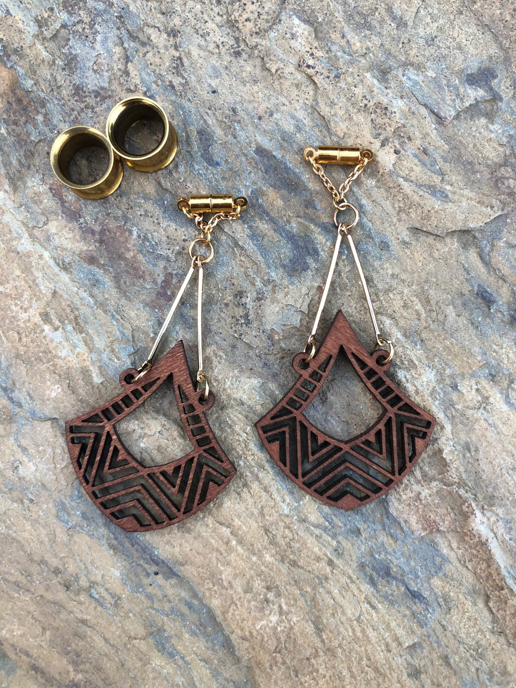 Laser-Cut Wood Magnetic Clasp Gauged Earrings