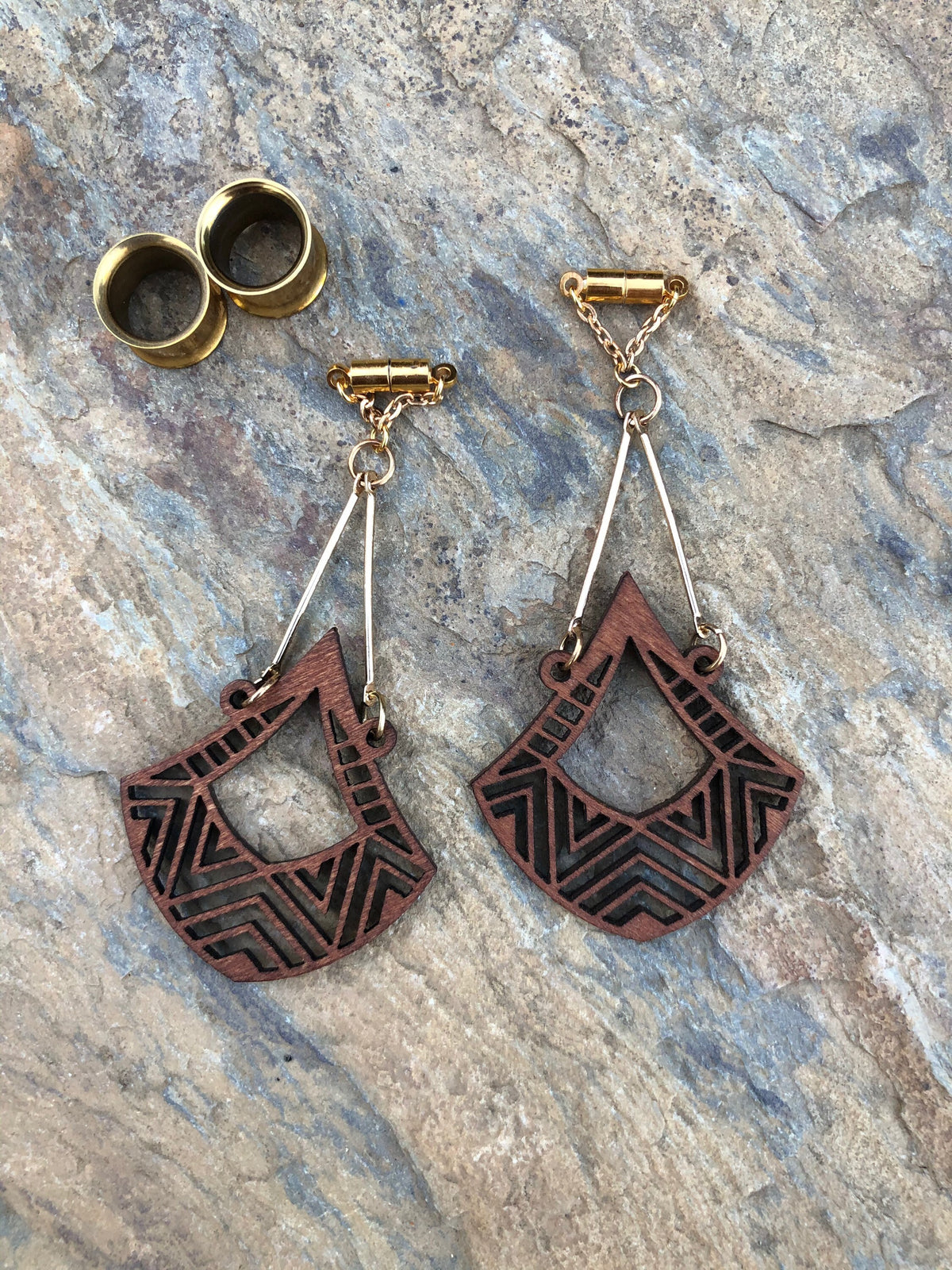Laser-Cut Wood Magnetic Clasp Gauged Earrings