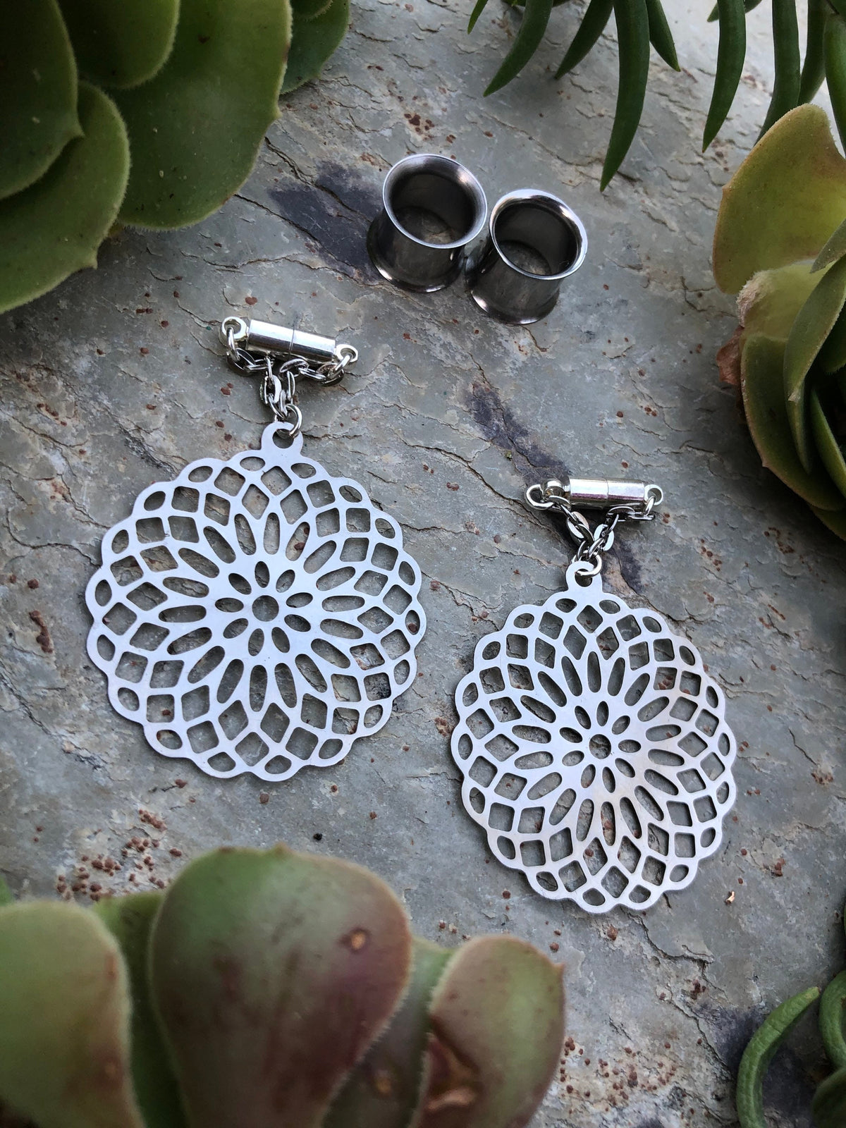 Laser-Cut Magnetic Clasp Gauged Earrings