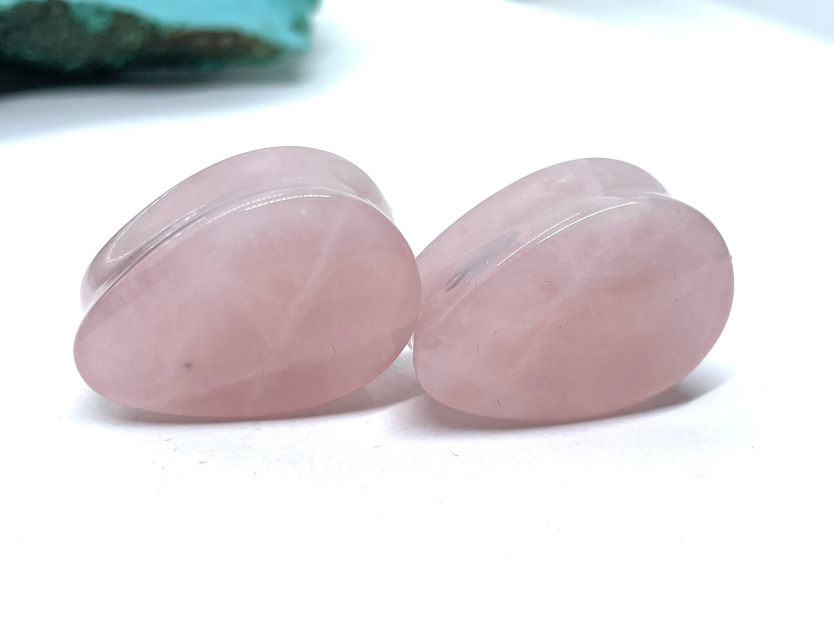OOAK Rose Quartz Teardrop Plugs – 7/8" (22mm)