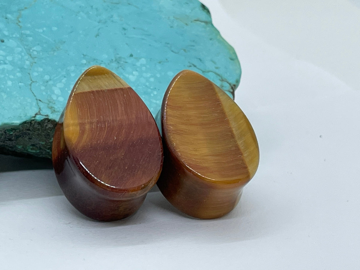 OOAK Red Tiger’s Eye Teardrop Plugs – 7/8" (22mm)
