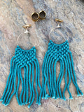 Teal Macramé Magnetic Clasp Gauged Earrings