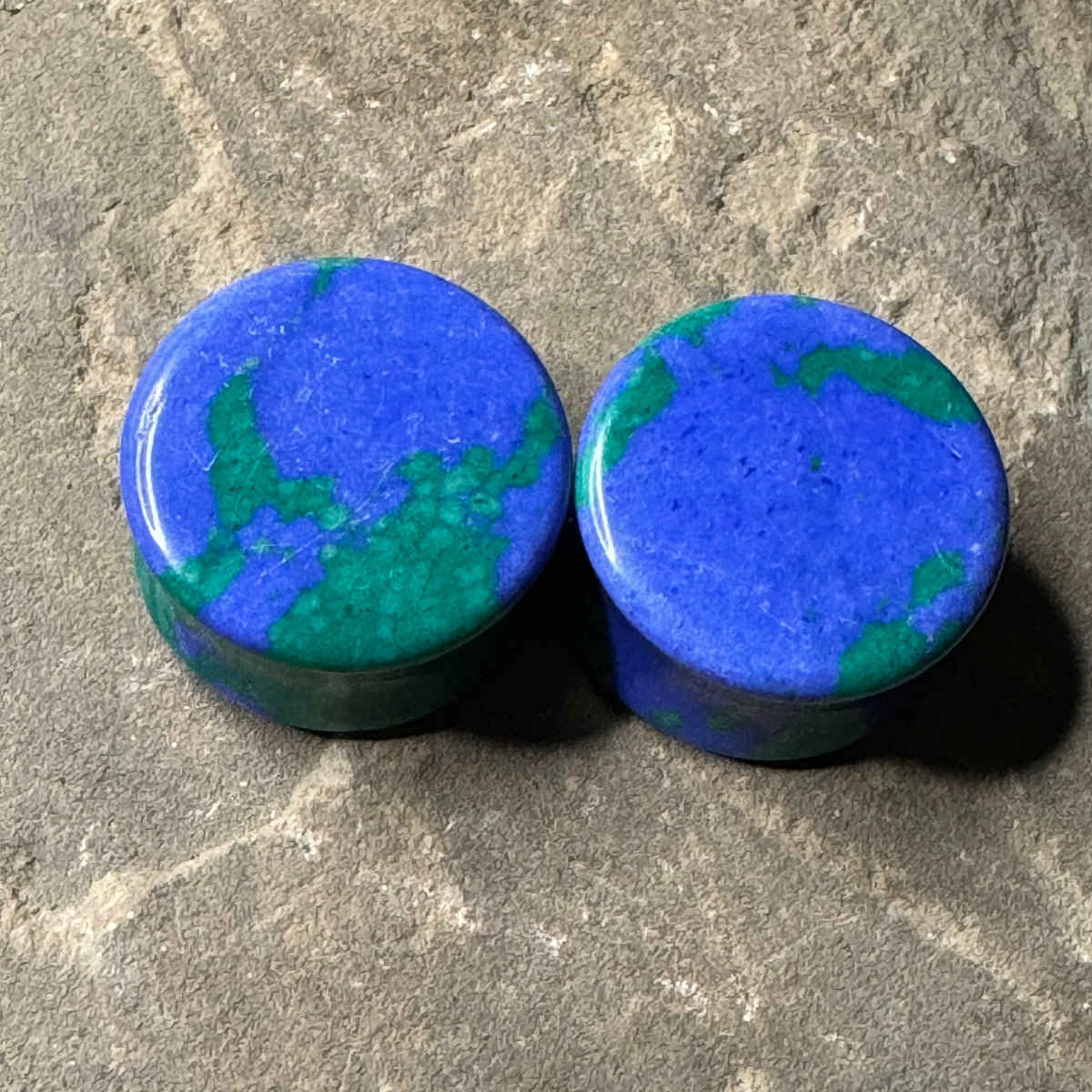 OOAK Azurite Stone Plugs – 7/8" (22mm) Double Flared