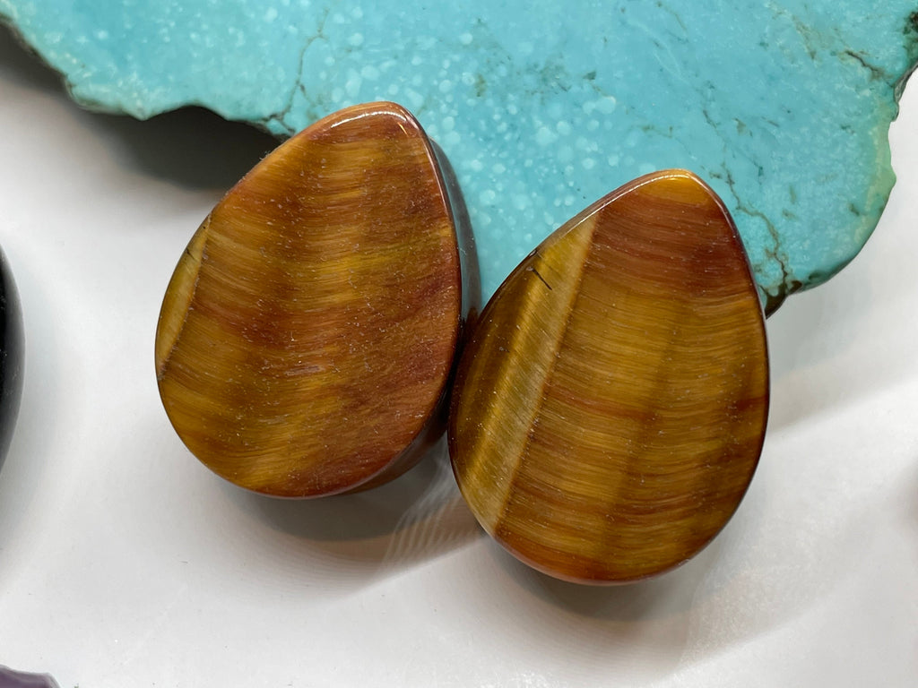 OOAK Red & Brown Tiger’s Eye Plugs – 1" (25mm)