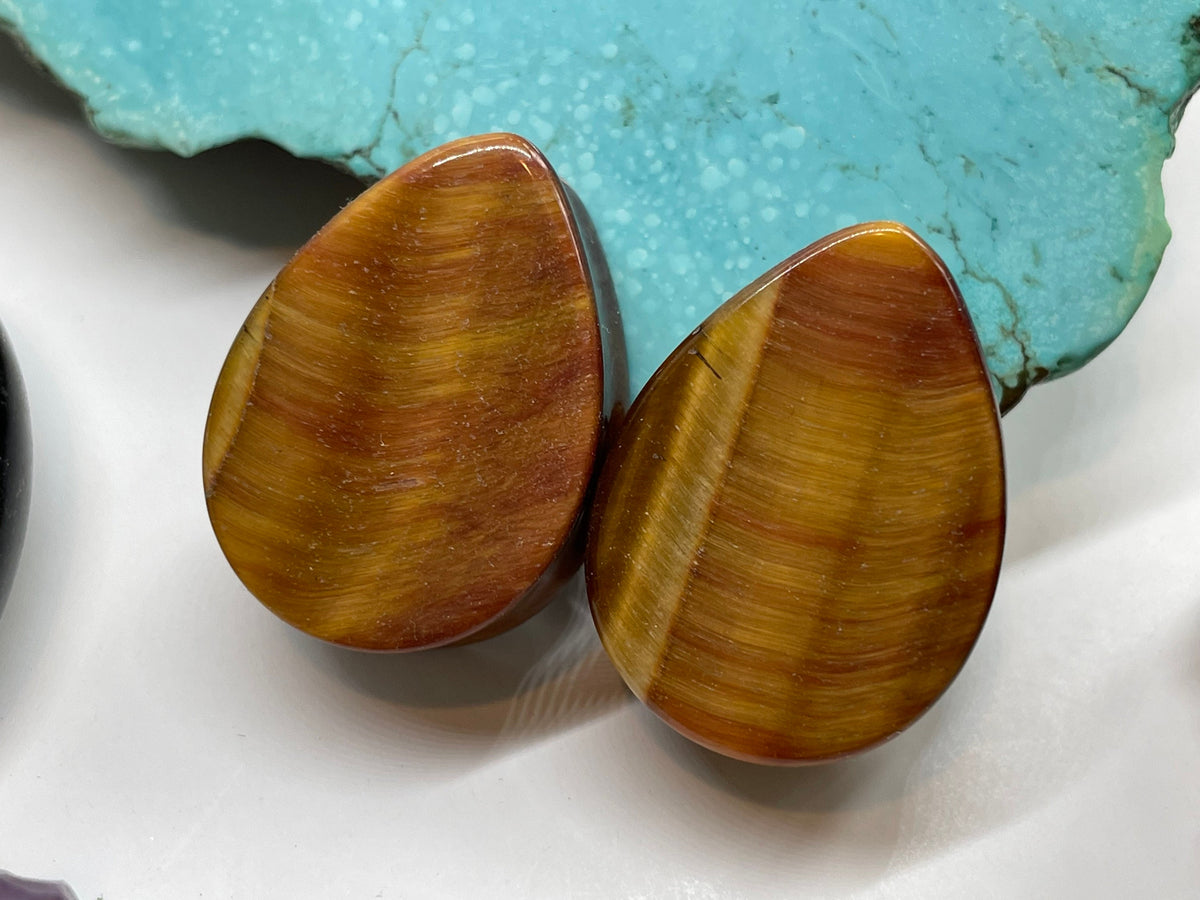 OOAK Red & Brown Tiger’s Eye Plugs – 1" (25mm)