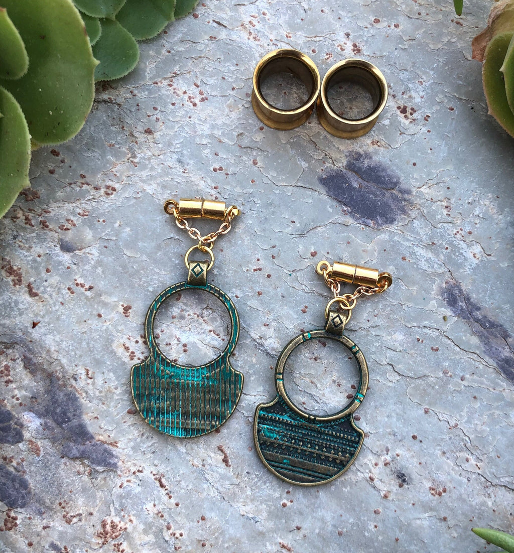 Patina Brass Magnetic Clasp Gauged Earrings
